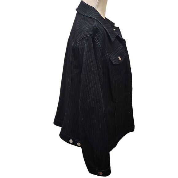 Christopher & Banks Women's Black/ Blue Striped Button Front Denim Jacket Large - Picture 2 of 13